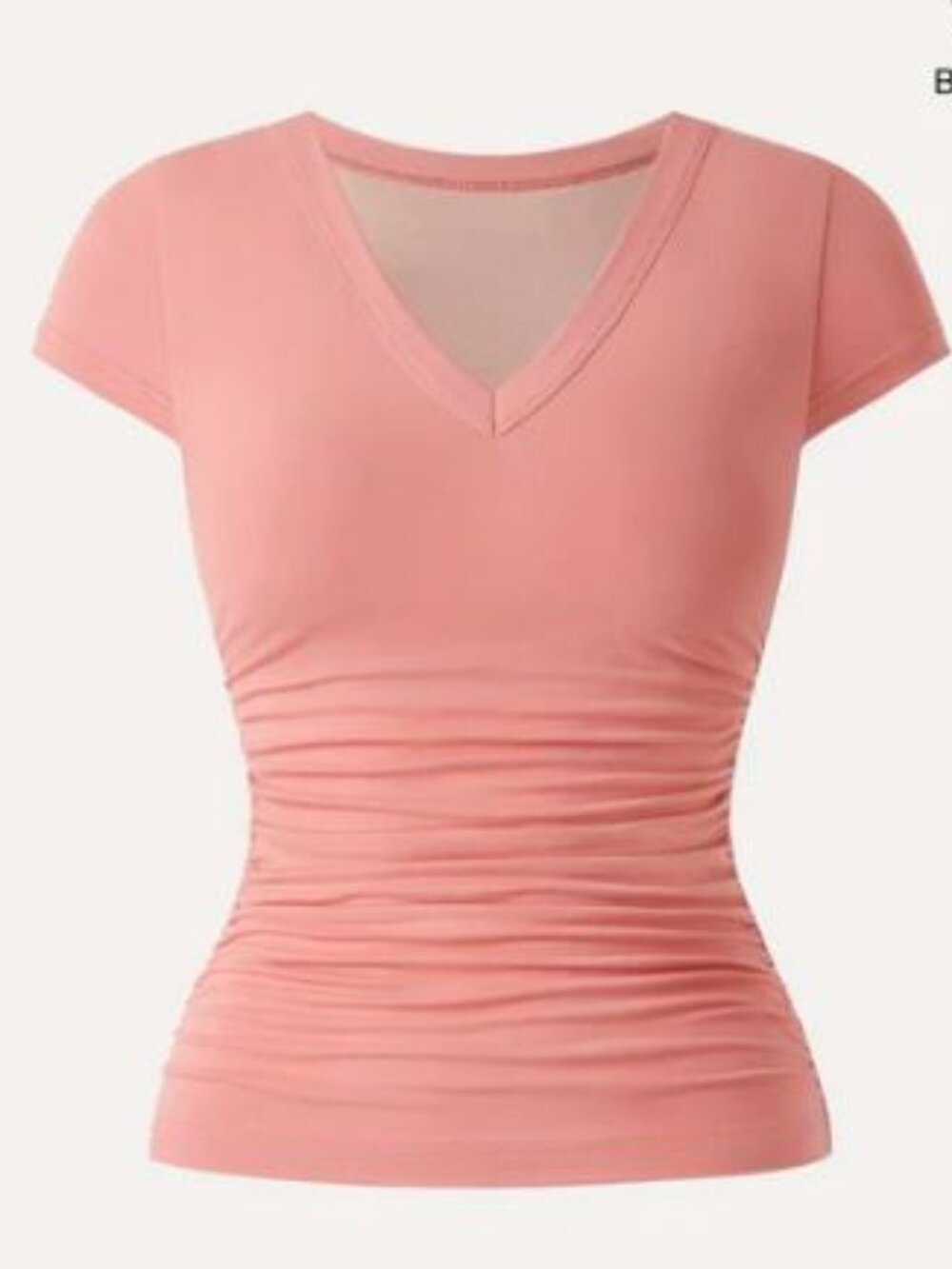 OGL Elevated V-Neck Side Ruched Cap Sleeve Bra Tee in Sahara (Dusty Pink) NWOT
